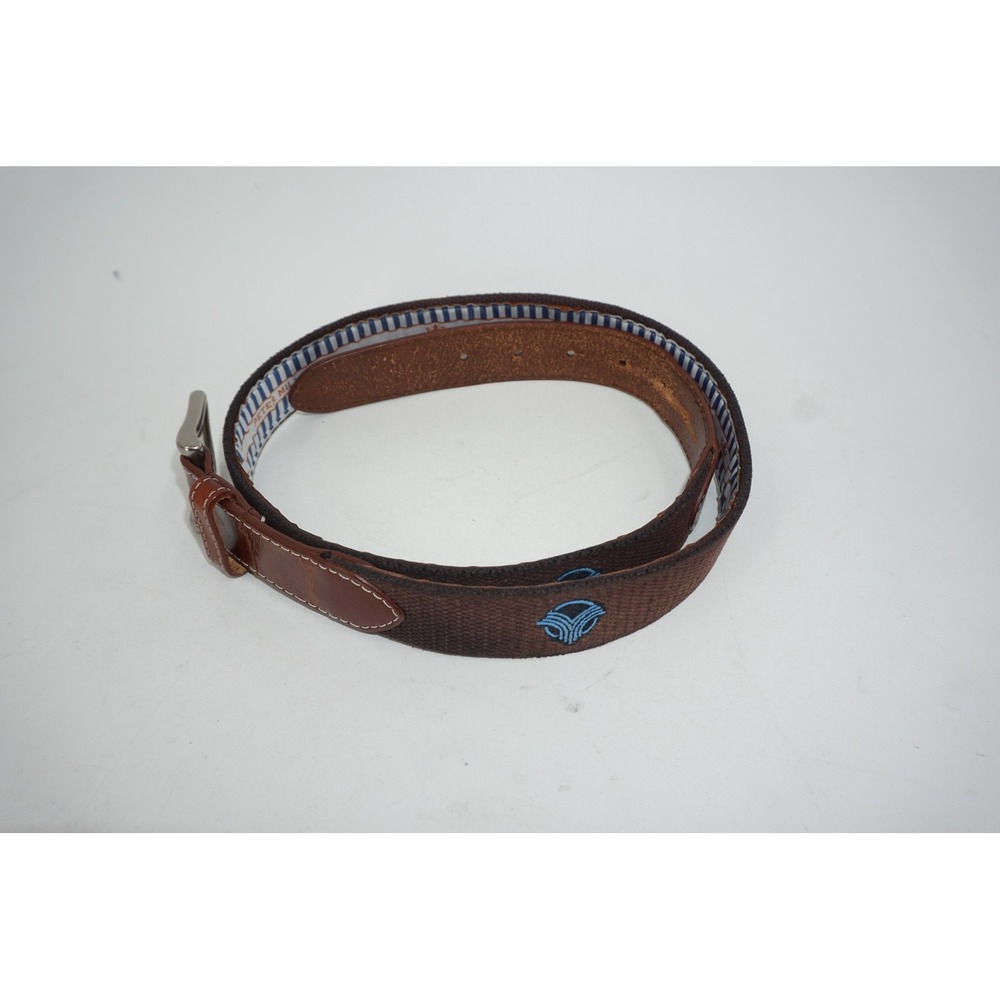 Peter Millar Leather Canvas Belt Brown Blue Size 36 Vintage Club Indian Wells